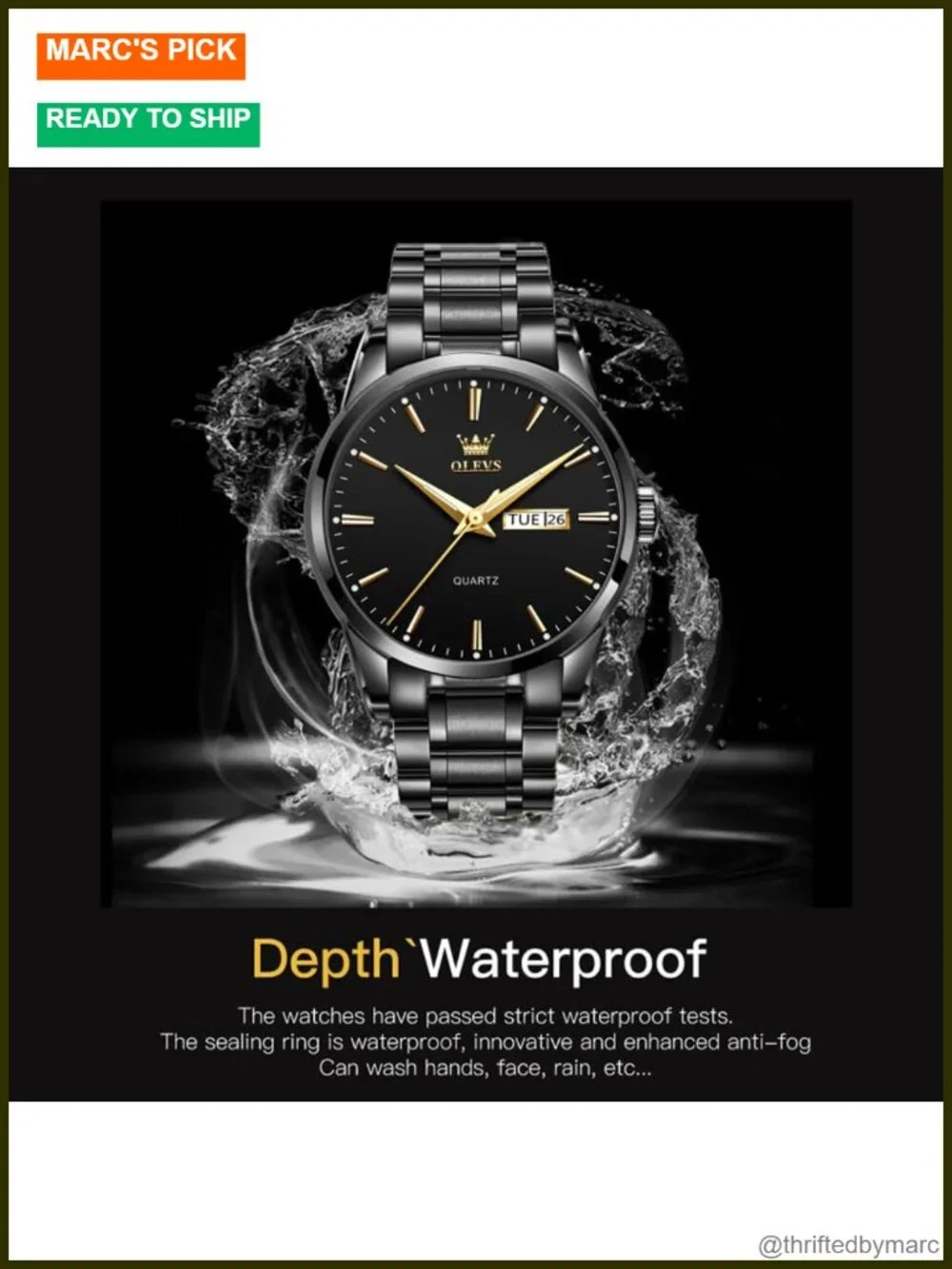 Men's Gold Stainless Steel Dress Watch with Date